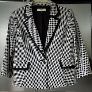 KASPER Women's Print Blazer Jacket Size 14 Black White Geometric Chic Career
